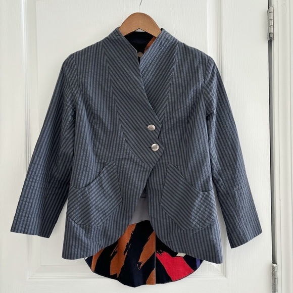 Feral Childe Asymmetrical Pinstripe Blazer Small Tailcoat Abstract Art To Wear - Picture 7 of 7